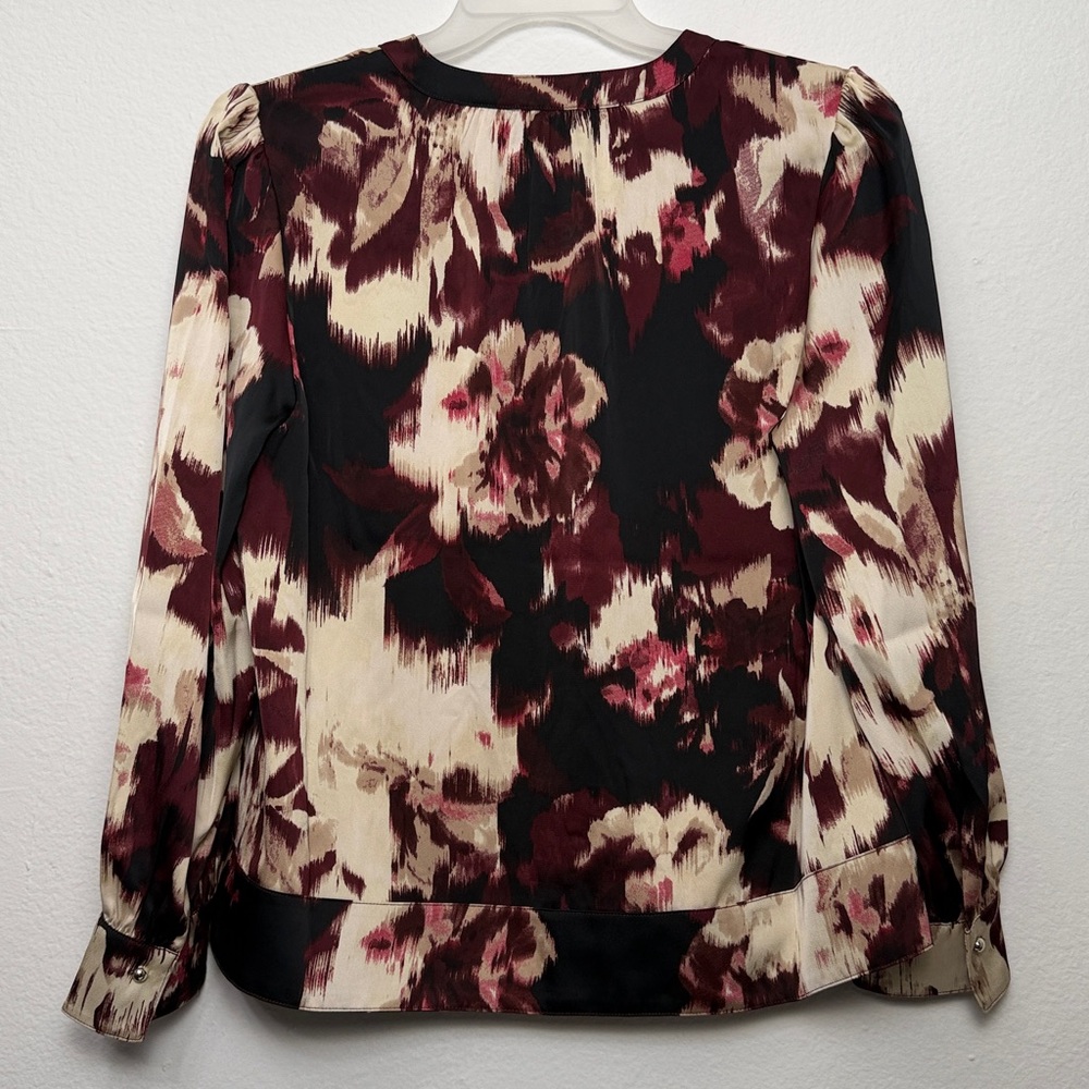 Rafaella Burgundy and Cream Patterned Long sleeve Blouse - Picture 3 of 11
